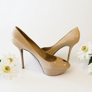 Nude Sergio Rossi Patent Leather Platform Stiletto Heels